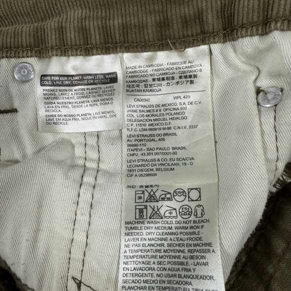 Mens Levis 511 Corduroy Pants Slim Fit Khaki Green Size 38x32 - Picture 3 of 7